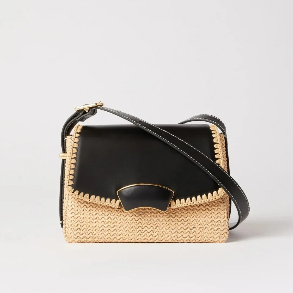 3.1 Phillip Lim Black and Natural Raffia Shoulder Bag